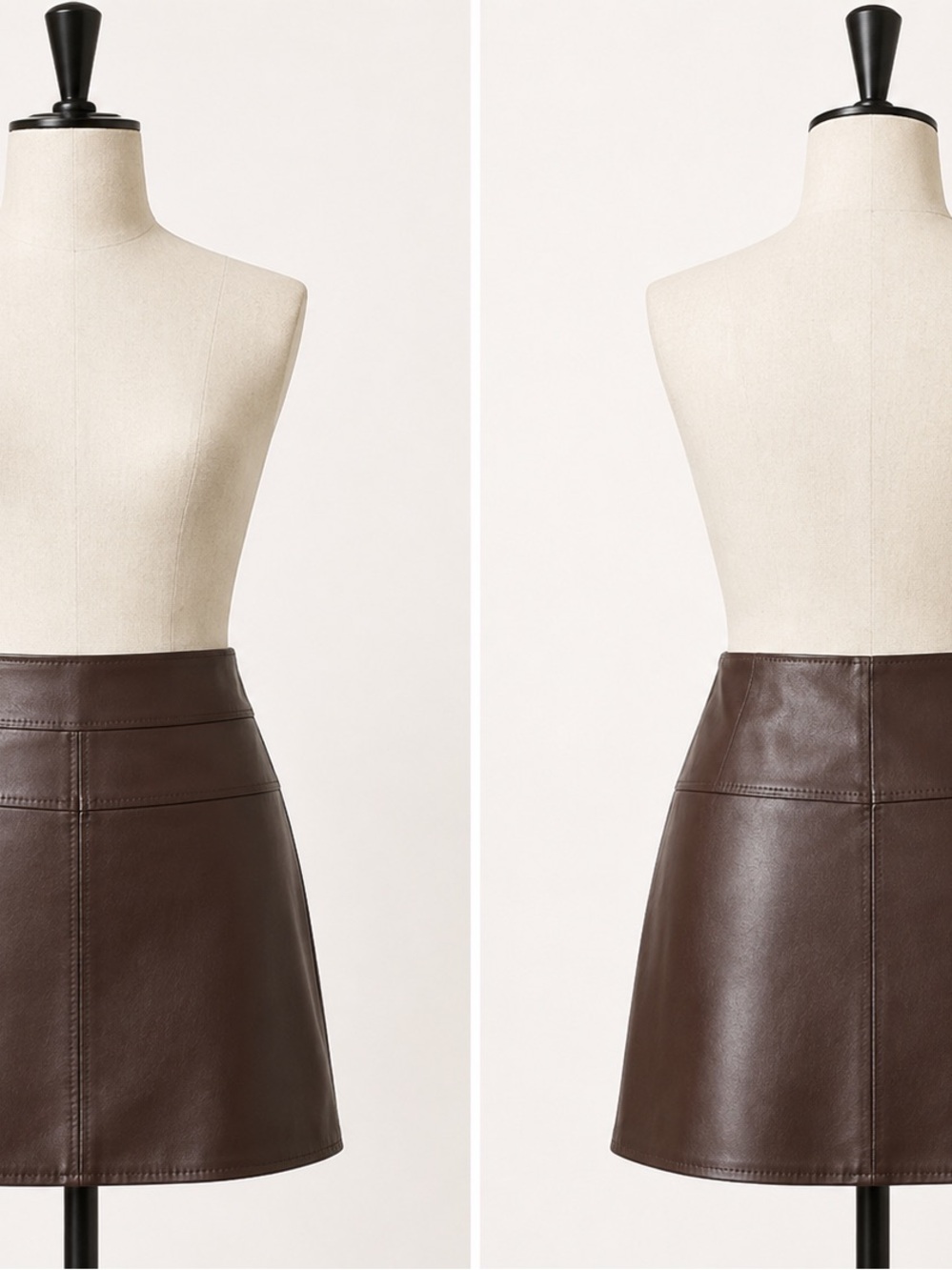 Max Studio - Brown Faux Leather Mini Skirt Set - Sleeveless Peplum Top